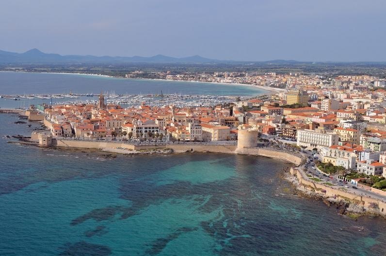 Aerial view of the city of Alghero in Sardinia