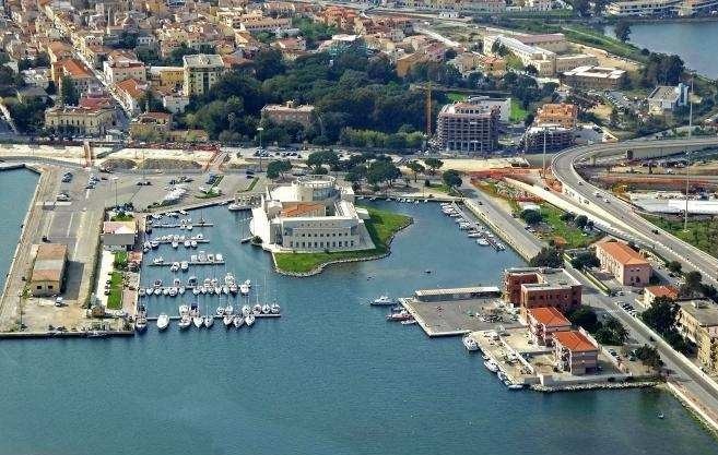 view of the Museum of archaeology in Olbia with small harbour