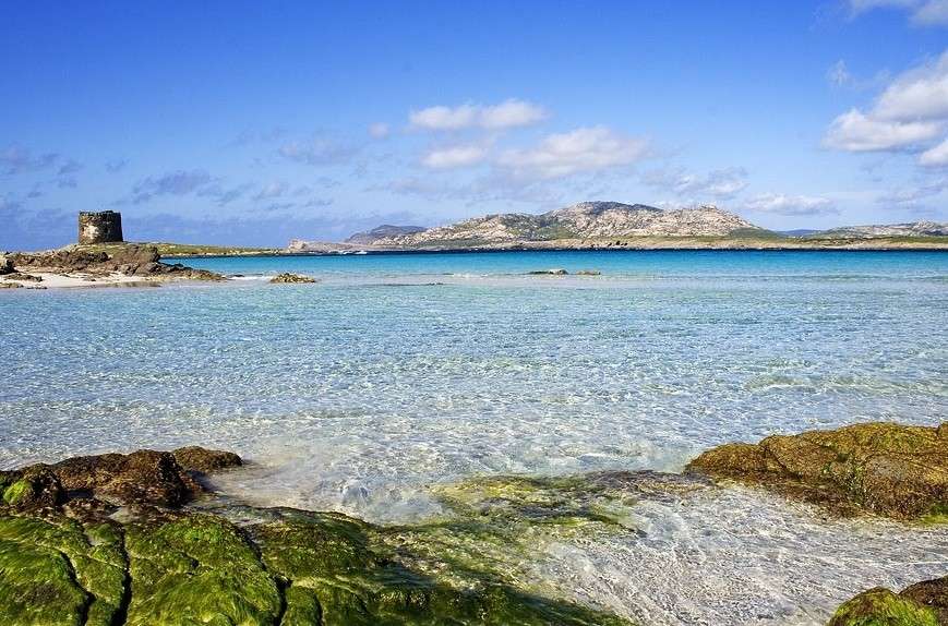 Clear waters of the La Pelosa beach in Stintino, north Sardinia