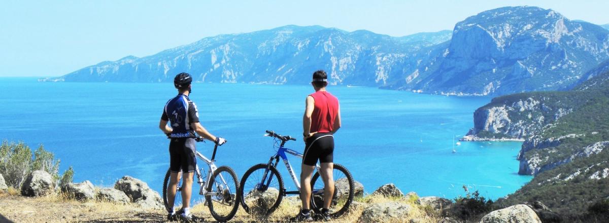 Mountain biking with view of the Sardinian coast